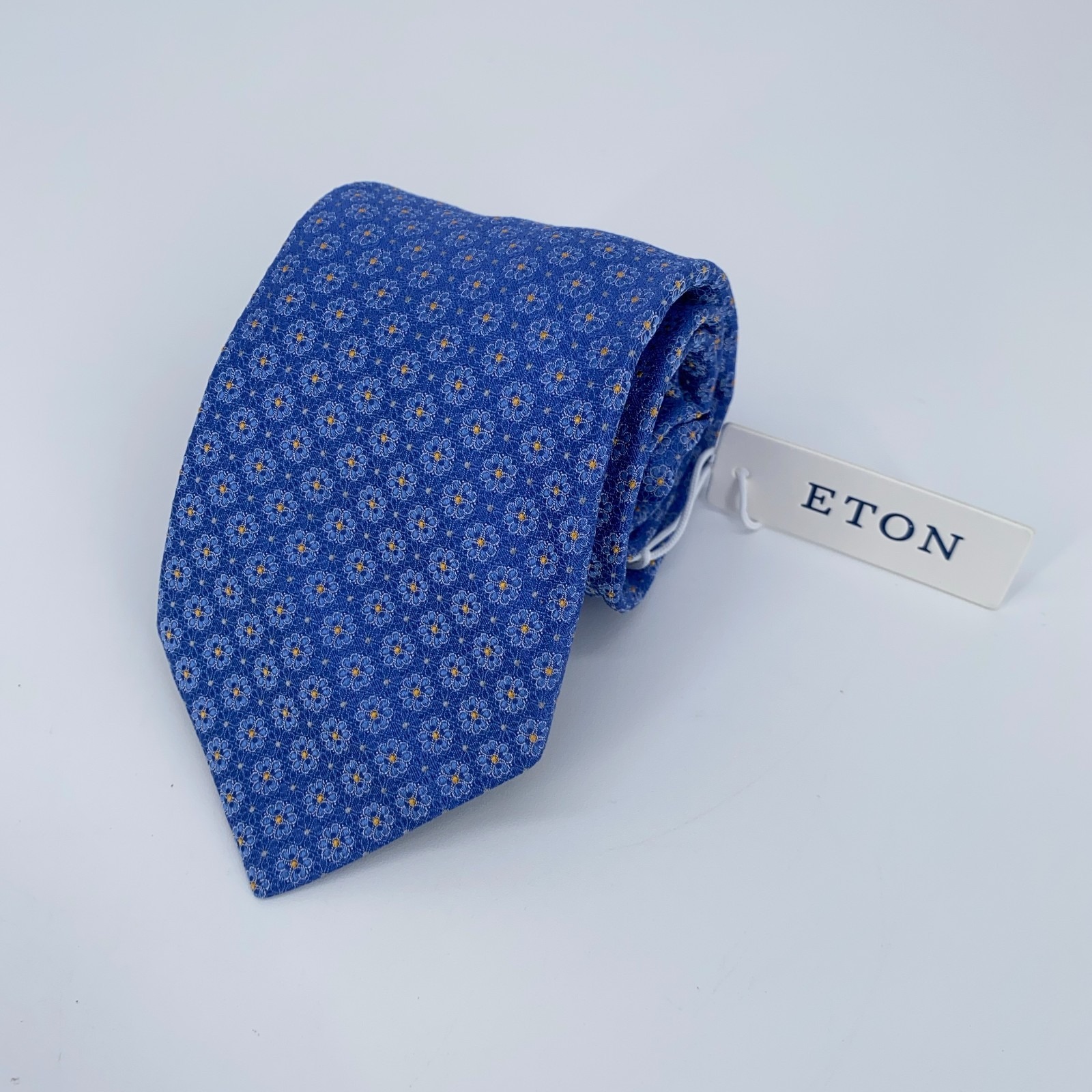 Eton Tie Men One Size Blue Floral Silk Classic Fit Luxury Necktie Italy Made Nwt